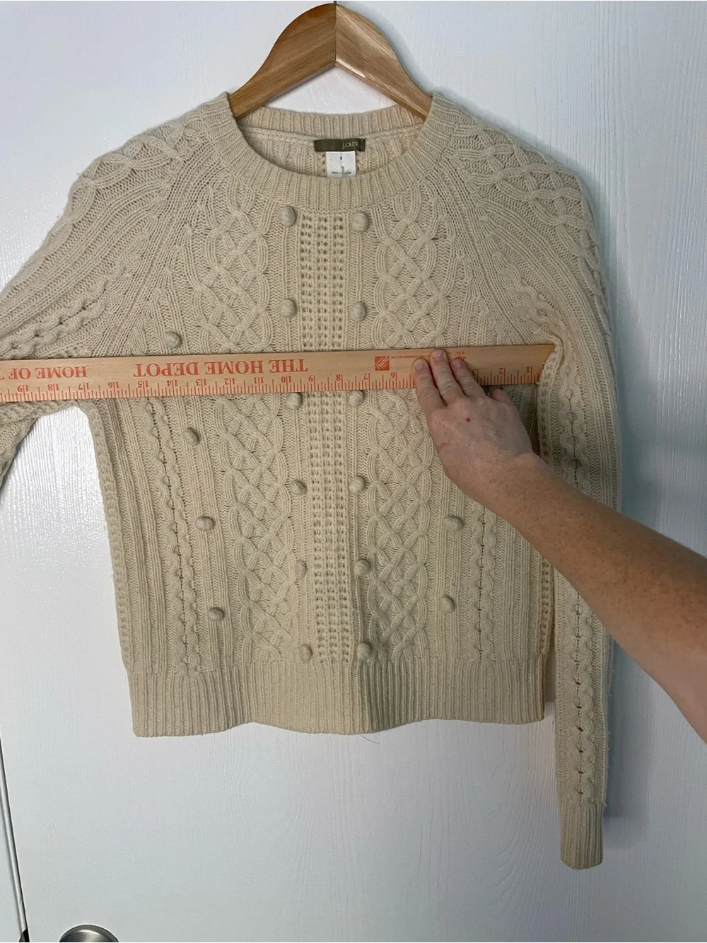 J.Crew 100% Lambswool Cable Knit Pom Pom Sweater Cream Small